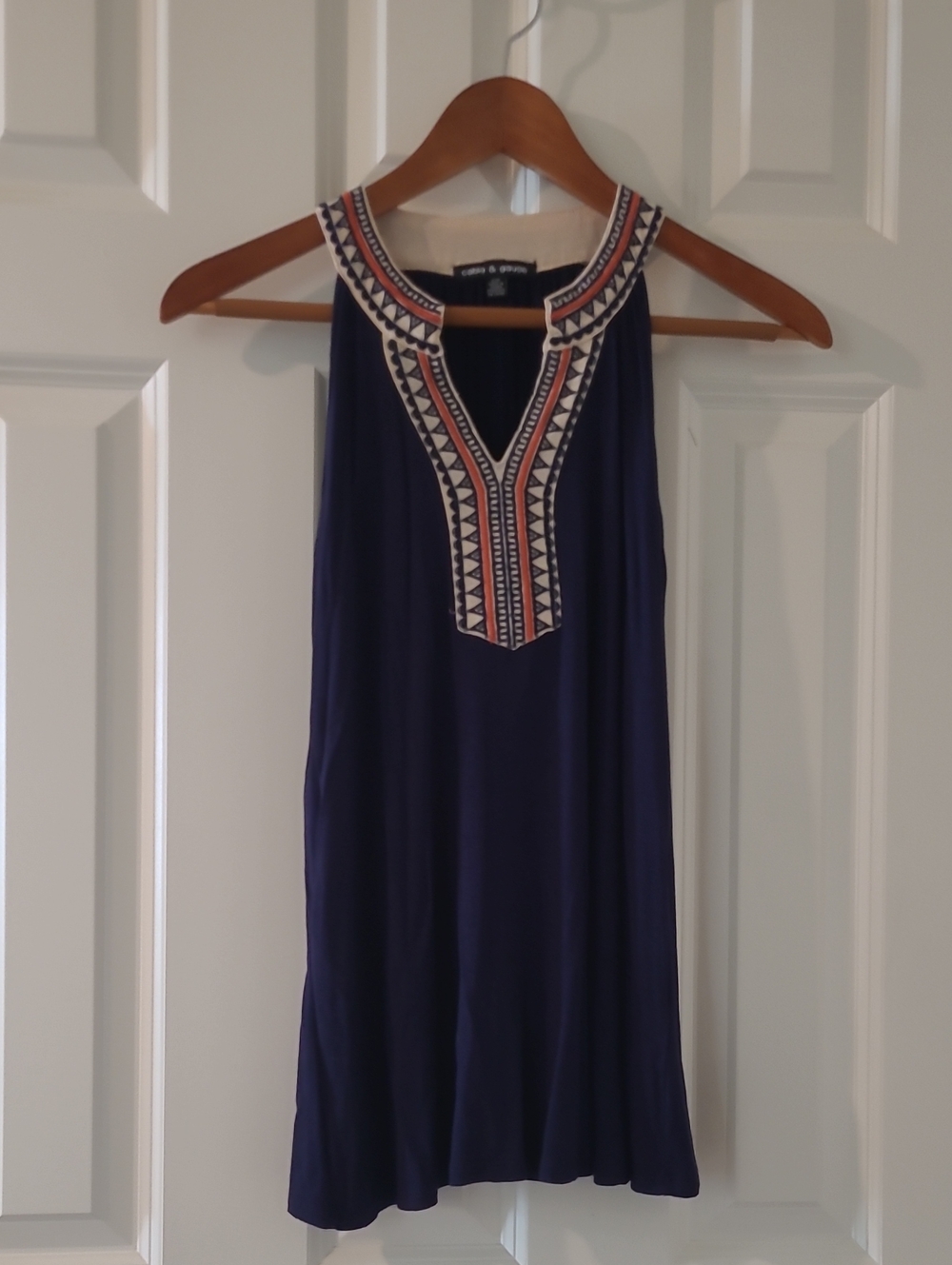 Cable & Gauge Navy Sleeveless Tunic with Embroidered Trim